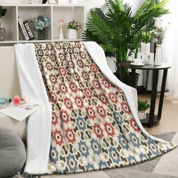 Brown Geometric Flower Diamond Pattern Blanket,Comfortable Soft Flannel Throw Blanket,All Season,Warm Lightweight Blankets for Sofa Bed Couch Living Room Chair,50"x60"