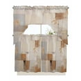 thumbnail image 1 of Brown Geometric Kitchen Curtain and Valance Set 3 Pieces, Rod Pocket Short Tier Curtains 36 Inch Length, Modern Oil Painting Abstract Swag Topper Small Window Treatment for Cafe Bathroom Bedroom, 1 of 6