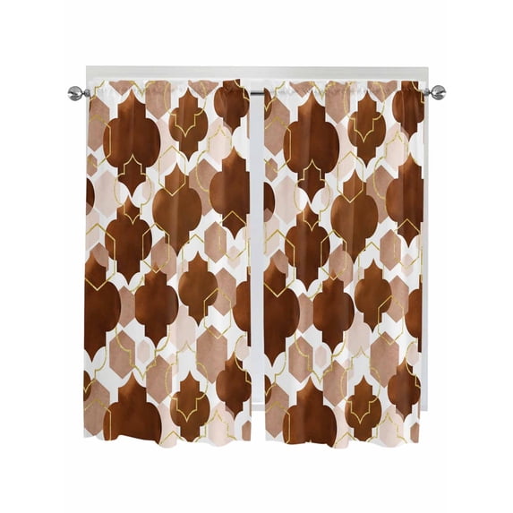 Brown Geometric Moroccan Living Room Curtains 2 Panel, Abstract Art Coffee Ombre Modern Cafe Window Treatment, Extra Long Farmhouse Bedroom Bathroom Kitchen Curtains Drapes 104"x72"
