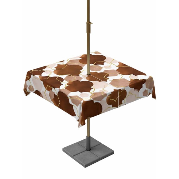 Brown Geometric Moroccan Outdoor Tablecloth - 60x60 Inch Square Dining Table Cover, Abstract Art Coffee Ombre Modern Waterproof Outdoor Table Cloth with Umbrella Hole & Zipper for Picnic/Patio/Party