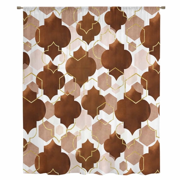 Brown Geometric Moroccan Sheer Curtains 72 Inches Long, Abstract Art Coffee Ombre Modern Light Filering Curtains, Breathable Simi Curtain Privacy Drapes for Living Room Bedroom Window Treatment