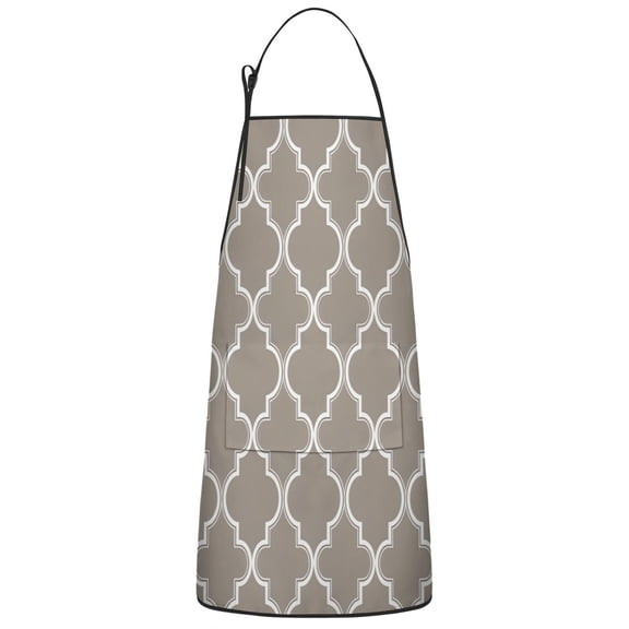 Brown Geometric Quatrefoil Pattern Apron-Garden Aprons for Women with Pockets-Cotton Linen Waterproof Kitchen Cooking Gardening Aprons Adjustable for Kitchen,Cooking,BBQ and Salon 33x27 Inch