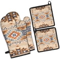 thumbnail image 1 of Brown Geometric Quatrefoil Pattern Kitchen Oven Mitt and Pot Holder Sets 4 Pcs for Baking, Cooking and Grilling, Heat Resistant Up To 392 °F, 1 of 7