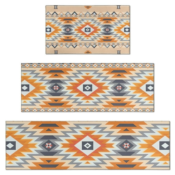 Brown Geometric Quatrefoil Pattern Kitchen Rugs Sets Of 3,Kitchen Runner Rugs Non Skid Washable,Decorative Kitchen Floor Mats for Kitchen,Sink,Laundry,17"x30"+ 17"x47" + 17"x59"