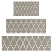 Brown Geometric Quatrefoil Pattern Kitchen Rugs Sets Of 3,Kitchen Runner Rugs Non Skid Washable,Decorative Kitchen Floor Mats for Kitchen,Sink,Laundry,17"x30"  17"x47"   17"x59"
