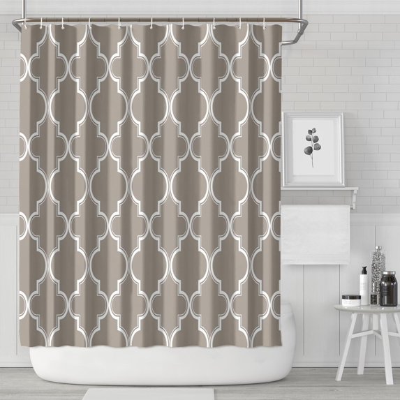 Brown Geometric Quatrefoil Pattern Shower Curtain 72"x84" ,Bathroom Decorative Shower Curtains Set with 12 Hooks,Modern Waterproof Washable Shower Curtain