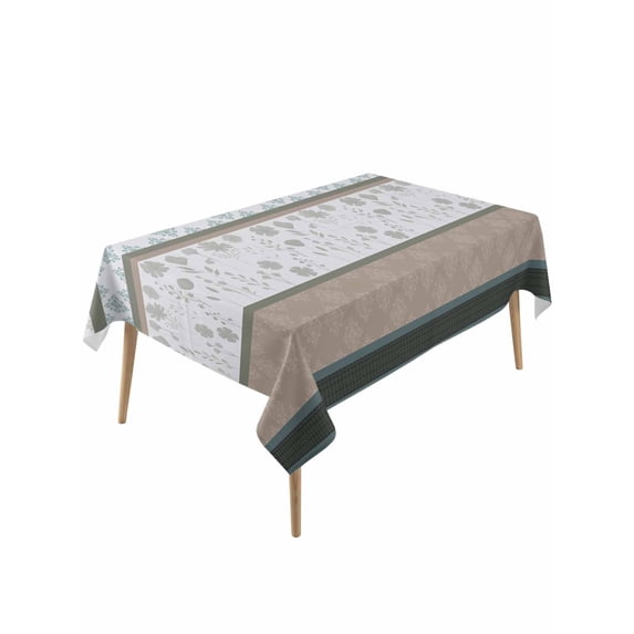 Brown Geometric Rectangle Tablecloth, Stripes Boho Spring Flowers Pastoral Country Waterproof & StainResistant Tablecloth, Washable Oil-proof Table Cover for Dining/Party/Wedding/Buffet 60x120 In