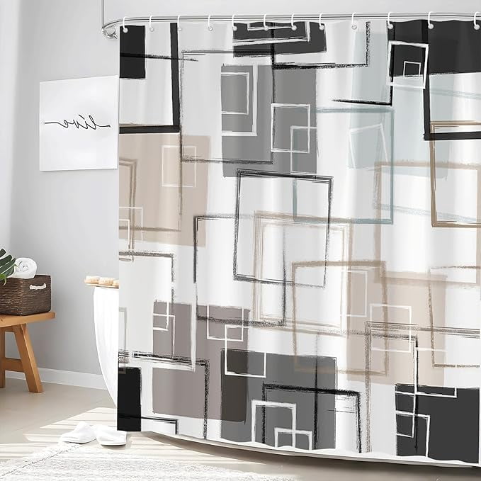 Brown Geometric Shower Curtain Modern Fashion Grey And White Abstract ...