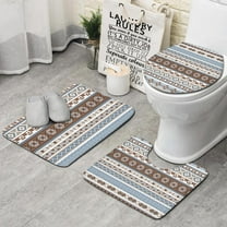 Brown Geometric Striped Pattern Bathroom Rugs Sets 3 Piece,Toilet Cover Set,Absorbent Non Slip Bathroom Mats Sets with U-Shaped Contour Rug Toilet Rug Set