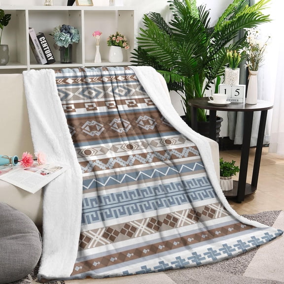 Brown Geometric Striped Pattern Blanket,Comfortable Soft Lamb Wool Throw Blanket,All Season,Warm Lightweight Blankets for Sofa Bed Couch Living Room Chair,40"x50"