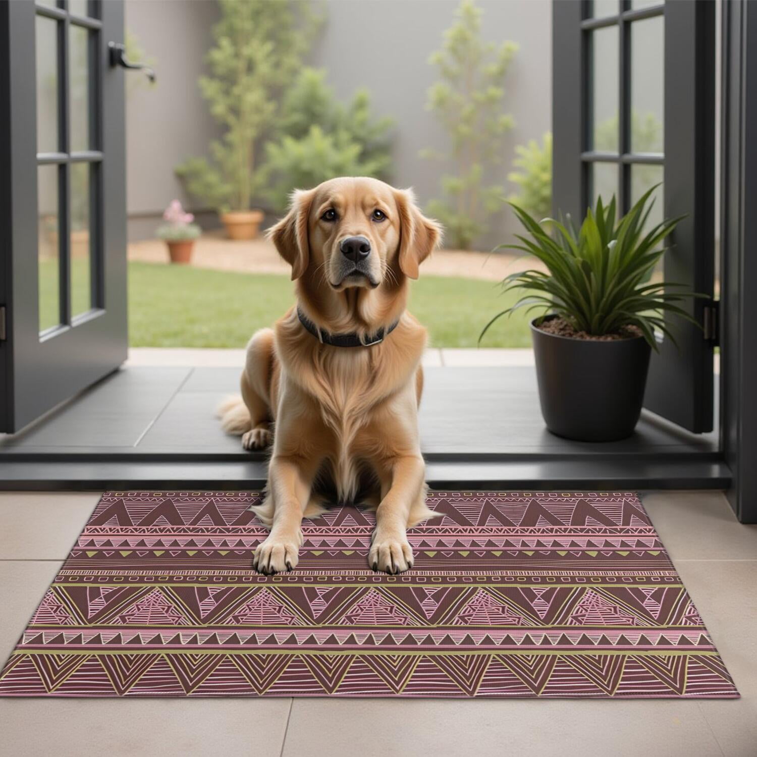 Blue Geometric Print Patterned Round Entryway Doormat Rugs Kitchen Bathroom Anti-slip Mats main image 0