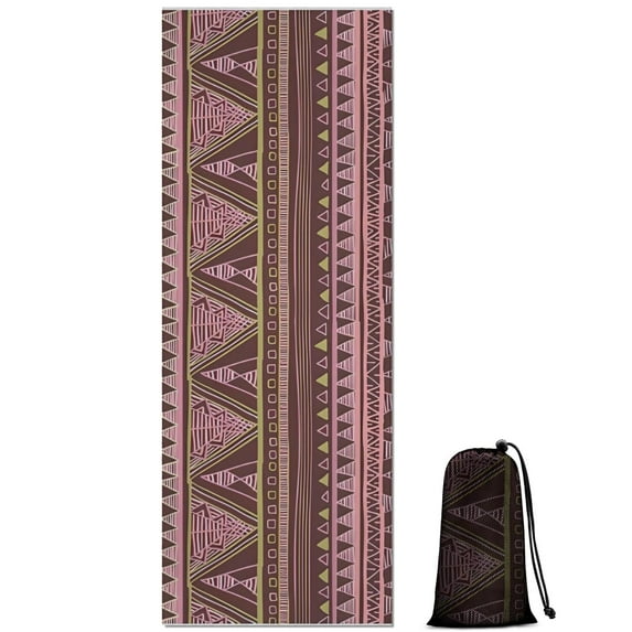Brown Geometric Striped Pattern Hot Yoga Mat Towel Non Slip for Hot Yoga - Quick-Drying Yoga Mat Cover with 4 Corner Pockets with Travel Bag - Hot Yoga Towel Non Slip 70"x26"