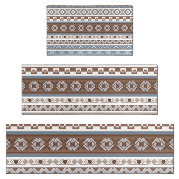 Brown Geometric Striped Pattern Kitchen Rugs Sets Of 3,Kitchen Runner Rugs Non Skid Washable,Decorative Kitchen Floor Mats for Kitchen,Sink,Laundry,17"x30"+ 17"x47" + 17"x59"