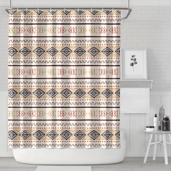 Brown Geometric Striped Pattern Shower Curtain 84"x72" ,Bathroom Decorative Shower Curtains Set with 12 Hooks,Modern Waterproof Washable Shower Curtain