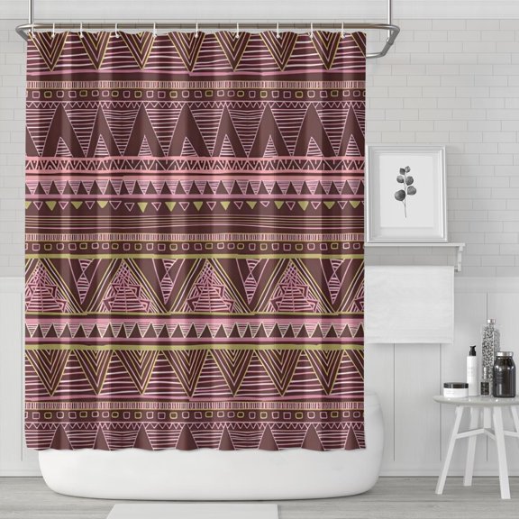 Brown Geometric Striped Pattern Shower Curtain 84"x72" ,Bathroom Decorative Shower Curtains Set with 12 Hooks,Modern Waterproof Washable Shower Curtain