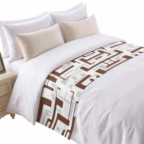 Brown Geometric Stripes Bed Runner for Twin Size Bed, Modern Abstract Lines Maze Soft Bedding Scarf Bedding Protector Slipcover Sofa Throw for Bedroom Hotel Guesthouse