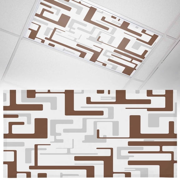 Brown Geometric Stripes Fluorescent Light Covers Modern Abstract Lines Maze Magnetic Light Filters Ceiling Lighting Panel Shade for Classroom Office Home 2 x 4 ft, 1 Pack