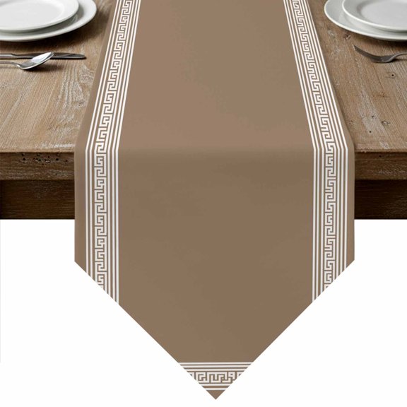 Brown Geometric Table Runner Linen Burlap Table Runner 60 Inches Long Vintage Greece Key Dresser Scarves for Kitchen Island Coffee Dining Room Party Wedding Banquet Holiday Decoration 13"x60"