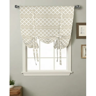 Brown Geometric Texture Window Curtain for Living Room Roman Curtains for Kitchen Cafe Tie Up Short Drapes