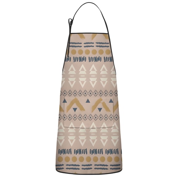 Brown Geometric Triangle Diamond Pattern Apron-Garden Aprons for Women with Pockets-Cotton Linen Waterproof Kitchen Cooking Gardening Aprons Adjustable for Kitchen,Cooking,BBQ and Salon 33x27 Inch
