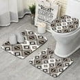 thumbnail image 1 of Brown Geometric Triangle Diamond Pattern Bathroom Rugs Sets 3 Piece,Toilet Cover Set,Absorbent Non Slip Bathroom Mats Sets with U-Shaped Contour Rug Toilet Rug Set, 1 of 5