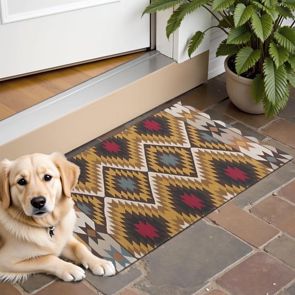 Brown Geometric Triangle Diamond Pattern Door Rugs,Washable Non Slip Door Mats Indoor,Decorative Door Mats,Entry Mat Indoor for Entrance,Bedroom,Kitchen,Bathroom,16"x24"