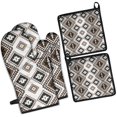 thumbnail image 1 of Brown Geometric Triangle Diamond Pattern Kitchen Oven Mitt and Pot Holder Sets 4 Pcs for Baking, Cooking and Grilling, Heat Resistant Up To 392 °F, 1 of 7