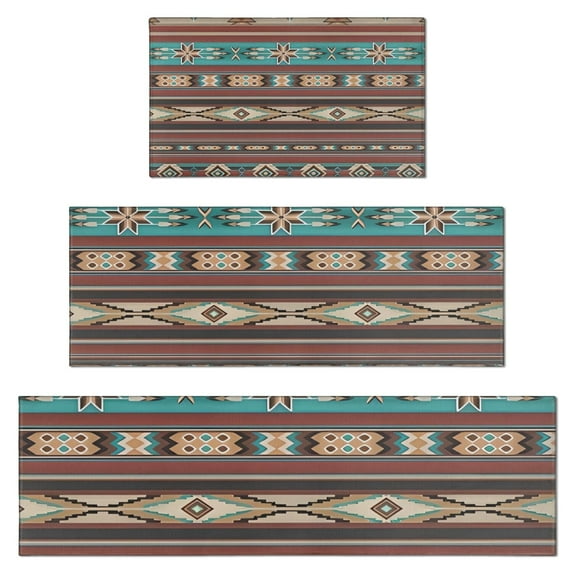 Brown Geometric Triangle Diamond Pattern Kitchen Rugs Sets Of 3,Kitchen Runner Rugs Non Skid Washable,Decorative Kitchen Floor Mats for Kitchen,Sink,Laundry,17"x30"+ 17"x47" + 17"x59"