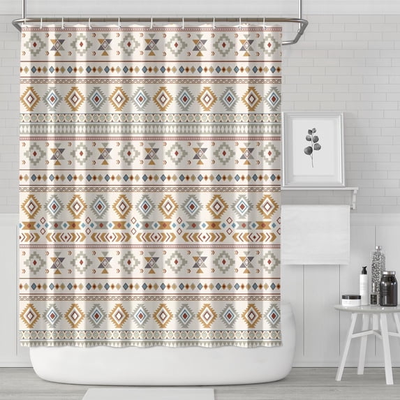 Brown Geometric Triangle Diamond Pattern Shower Curtain 72"x84" ,Bathroom Decorative Shower Curtains Set with 12 Hooks,Modern Waterproof Washable Shower Curtain