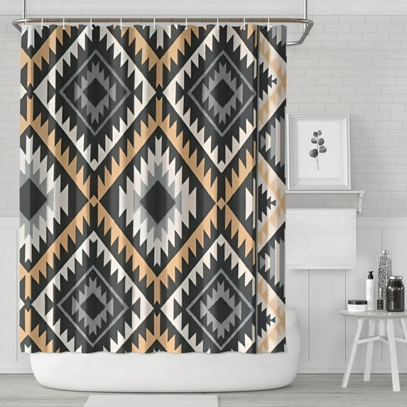 Brown Geometric Triangle Diamond Pattern Shower Curtain 84"x72" ,Bathroom Decorative Shower Curtains Set with 12 Hooks,Modern Waterproof Washable Shower Curtain