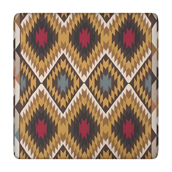 Brown Geometric Triangle Diamond Pattern Square Fitted Tablecloth with Elastic Edge,Square Table Cover,Washable Elastic Table Cover for Home Kitchen Party Decor 34"x34"