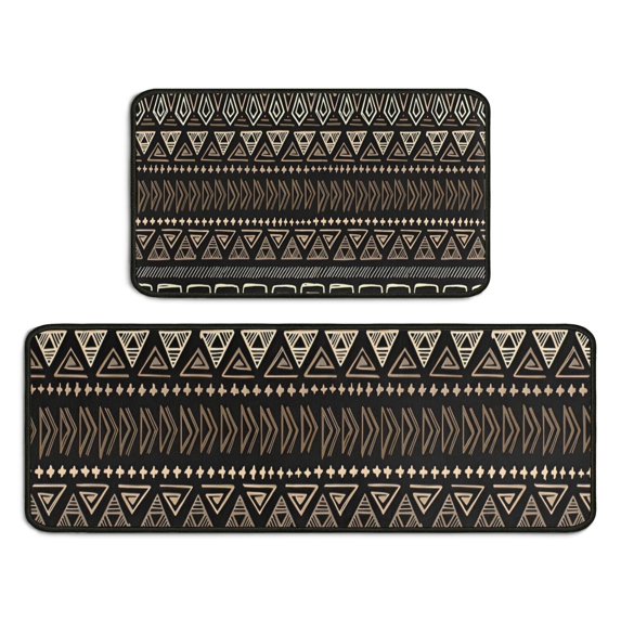 Brown Geometric Triangle Square Pattern Kitchen Rugs Sets Of 2,Anti Fatigue Kitchen Mat Rugs Non Slip Washable,Decorative Kitchen Floor Mats for Kitchen,Sink,Laundry,17"X30"+17"X47"