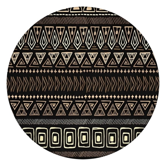 Brown Geometric Triangle Square Pattern Round Fitted Tablecloth with Elastic Edge,Dining Table Cover Waterproof,Outdoor Round Tablecloth for Camping,Dining,Indoor and Outdoor