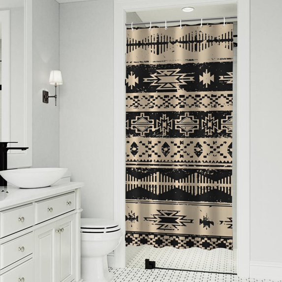 Brown Geometric Triangle Square Pattern Shower Curtain 36"x72" ,Bathroom Decorative Shower Curtains Set with 12 Hooks,Modern Waterproof Washable Shower Curtain