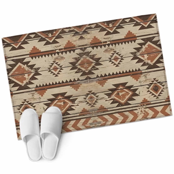 Brown Geometric Washable Small Entryway Area Rugs 2'x3', Southwestern Motifs Tribal Ethnic Rustic Wood Grain Low Pile Throw Rug Non-Slip Sturdy Edge Binding Carpet for Front Door Floor Room Entry