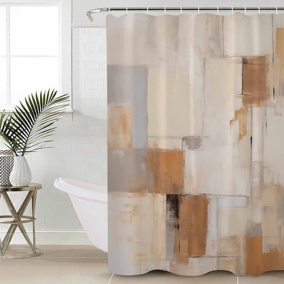 Brown Geometric Waterproof Fabric Shower Curtain, Modern Oil Painting Abstract Shower Curtain for Bathroom Curtains Bathtubs Hotel Washable Shower Curtains with 12 Hooks Extra Long 72x84