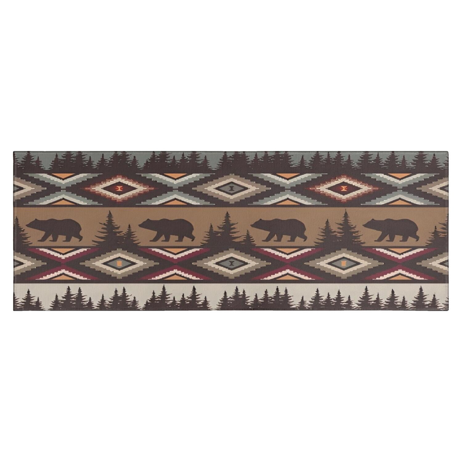 Brown Geometric and Bear Pattern Kitchen Rug Mat,Kitchen Runner Rugs ...