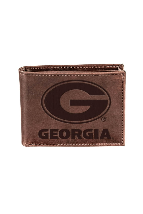 Brown Georgia Bulldogs Bi-Fold Leather Wallet