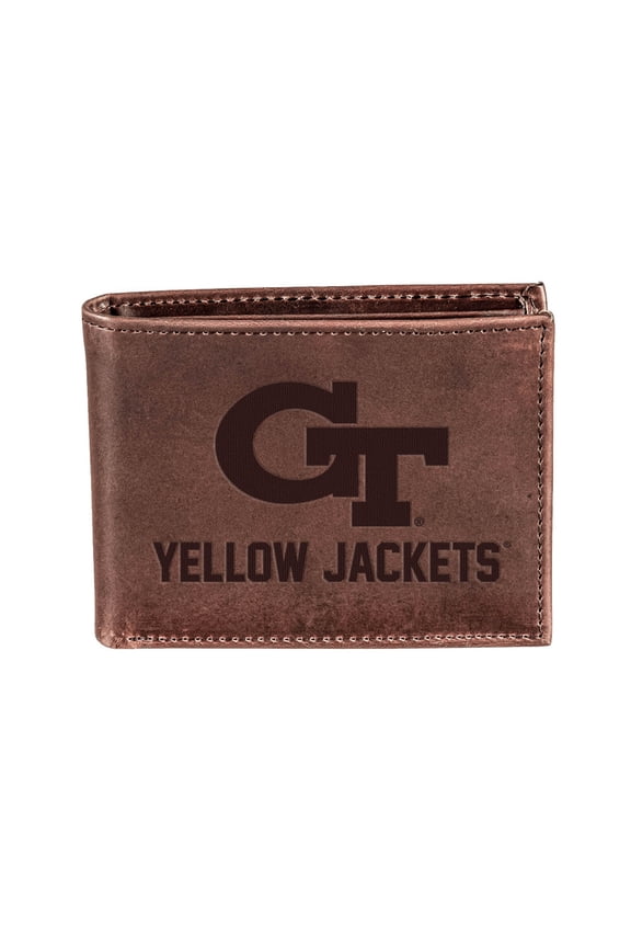Brown Georgia Tech Yellow Jackets Bi-Fold Leather Wallet