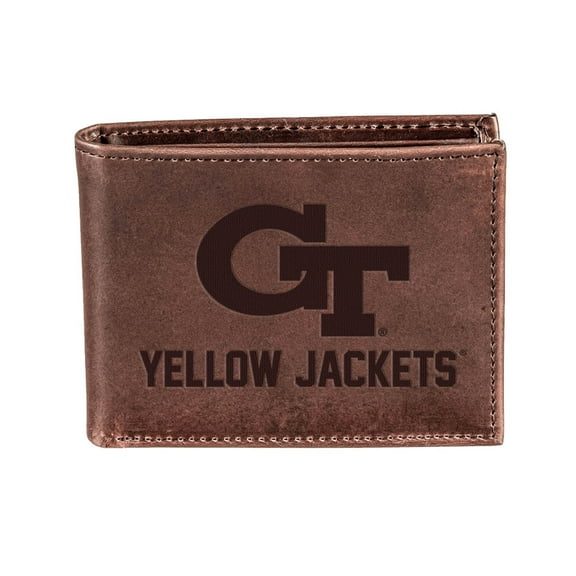 Brown Georgia Tech Yellow Jackets Bi-Fold Leather Wallet