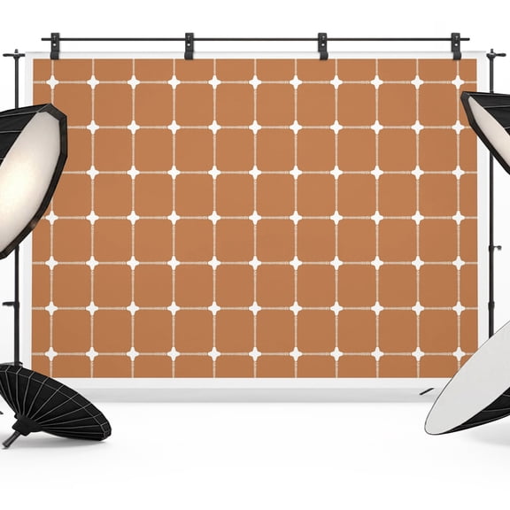 Brown Gingham Backdrops for Photography, Modern Minimalist White Line Grid Points Checkered Fabric Photo Background Sturdy Studio Props for Photo Studio, Video Recording, Booth & Photoshoot 7x5ft