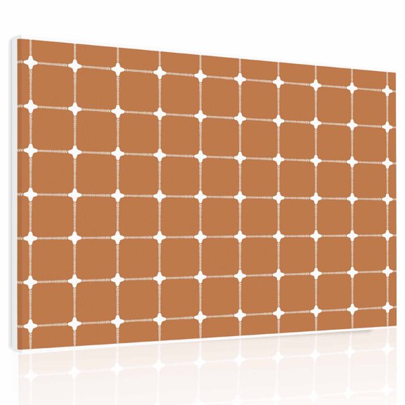 Brown Gingham Canvas Print Wall Art, Modern Minimalist White Line Grid Points Checkered Wall Decor Modern Artwork Paintings Pictures for Living Room Framed and Stretched Ready to Hang 12" x 16"