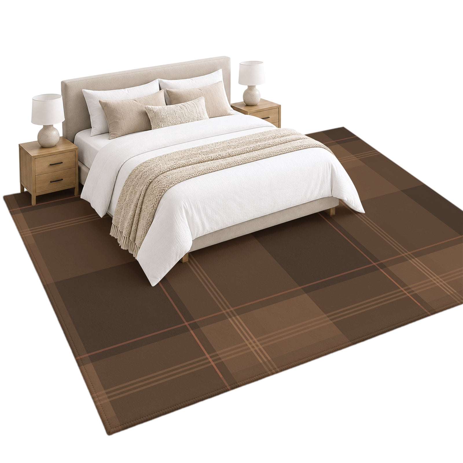Brown Gingham Check Area Rug 6'x9', Rustic Minimalist Vintage Chocolate ...