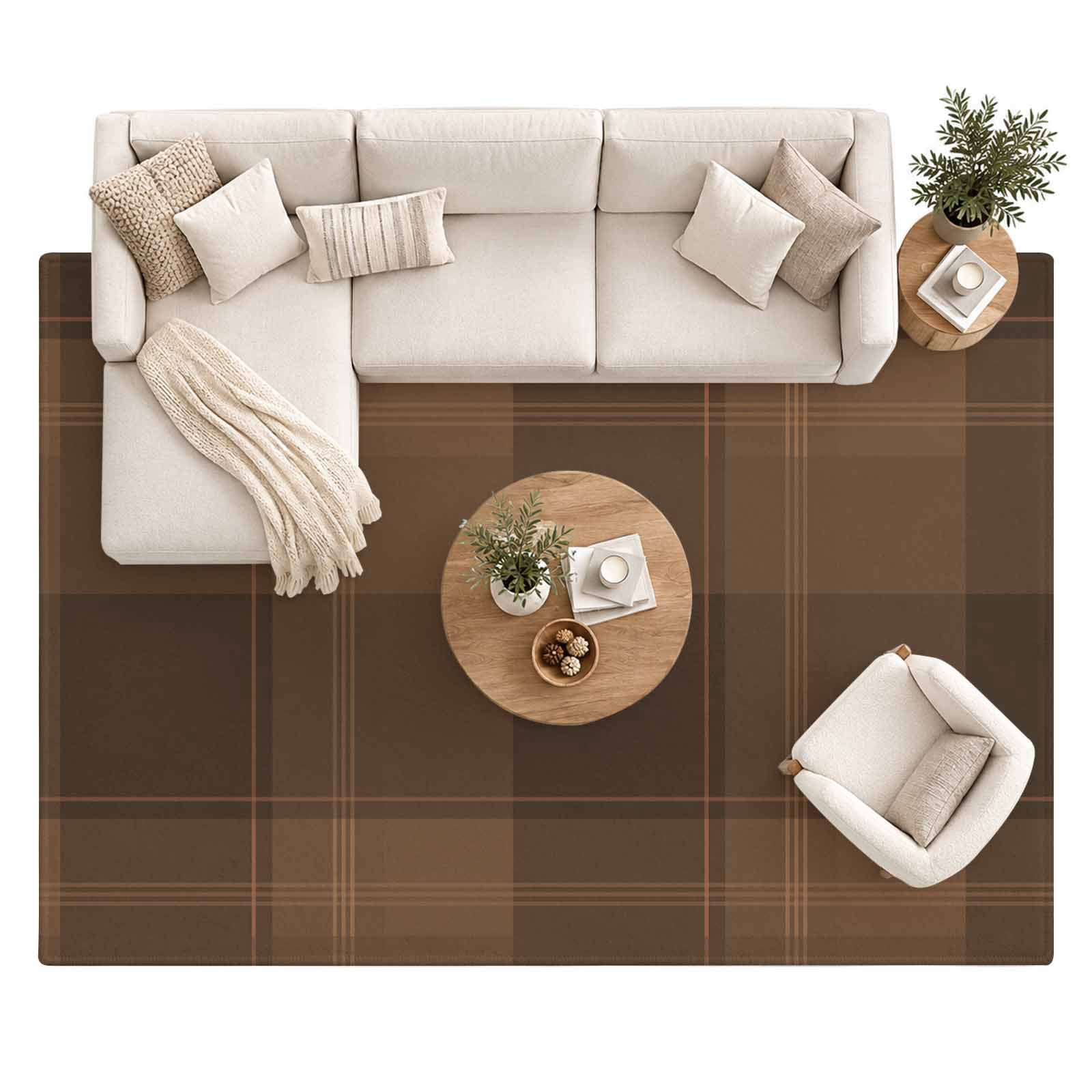 Brown Gingham Check Area Rug 8'x10', Rustic Minimalist Vintage ...