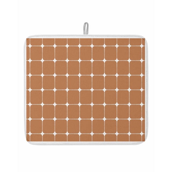 Brown Gingham Dish Drying Mat 16x18 inch Modern Minimalist White Line Grid Points Checkered Super Absorbent Microfiber Dish Drying Pad for Kitchen Countertops Sink Dish Drainer Racks 1 Pack