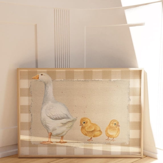 Brown Gingham Mother Goose Horizontal Print Nursery Botanical Cottage ...
