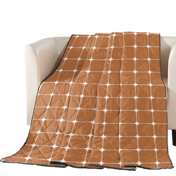 Brown Gingham Quilted Comforters Cooling Blanket Oversized King Size, Modern Minimalist White Line Grid Points Checkered Cold Comfort for Hot Sleepers Lightweight Air Conditioning Quilt Blanket