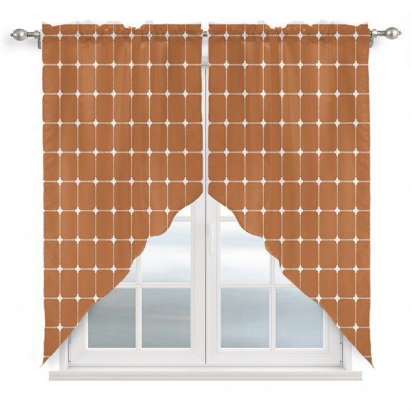 Brown Gingham Swag Valances for Windows 2 Pack Modern Minimalist White Line Grid Points Checkered Swag Kitchen Curtains 36 Inches Long Rod Pocket Short Window Treatment for Kitchen Bathroom 28"x36"