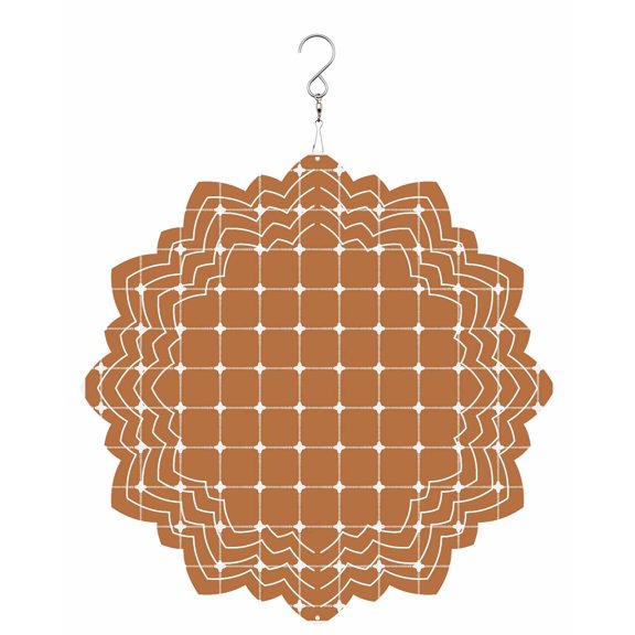 Brown Gingham Wind Spinner for Garden Yard 8In, Modern Minimalist White Line Grid Points Checkered 3D Stainless Steel Kinetic Hanging Wind Spinners Rustproof Outdoor Decor for Lawn Patio Home