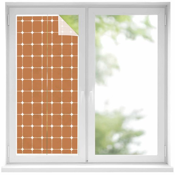Brown Gingham Window Privacy Film Modern Minimalist White Line Grid Points Checkered Decorative Glass Window Film UV Blocking Static Cling Sticker Covering for Home Door 19.6 x 39.3 inches